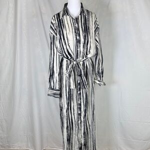 Striped Navy and White Belted Shirt Dress